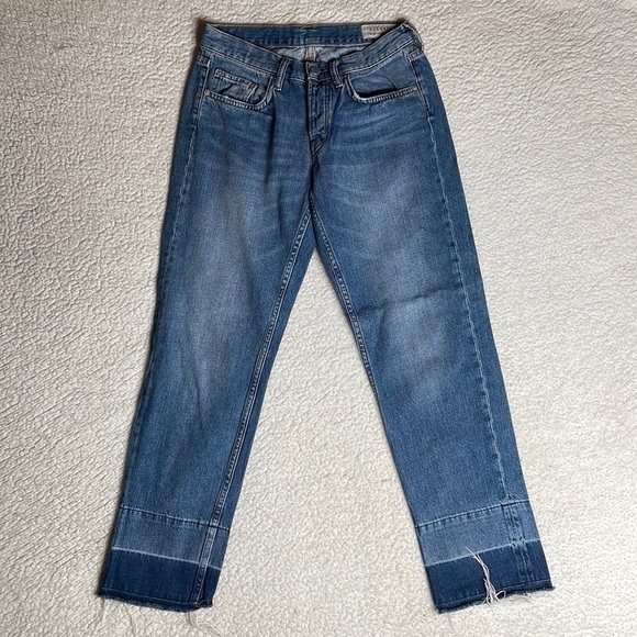 ALL SAINTS DENIM Boys Frayed Ty Jean in Mid Indigo size 25 Button Fly - Picture 4 of 14